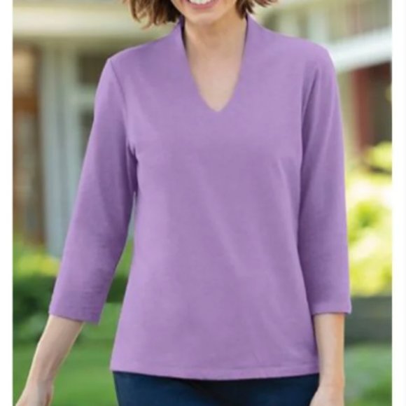 Appleseed's Tops - 💕 Appleseed's Violet Frost Narrow V-neck Knit Top Women's Size Small Petite